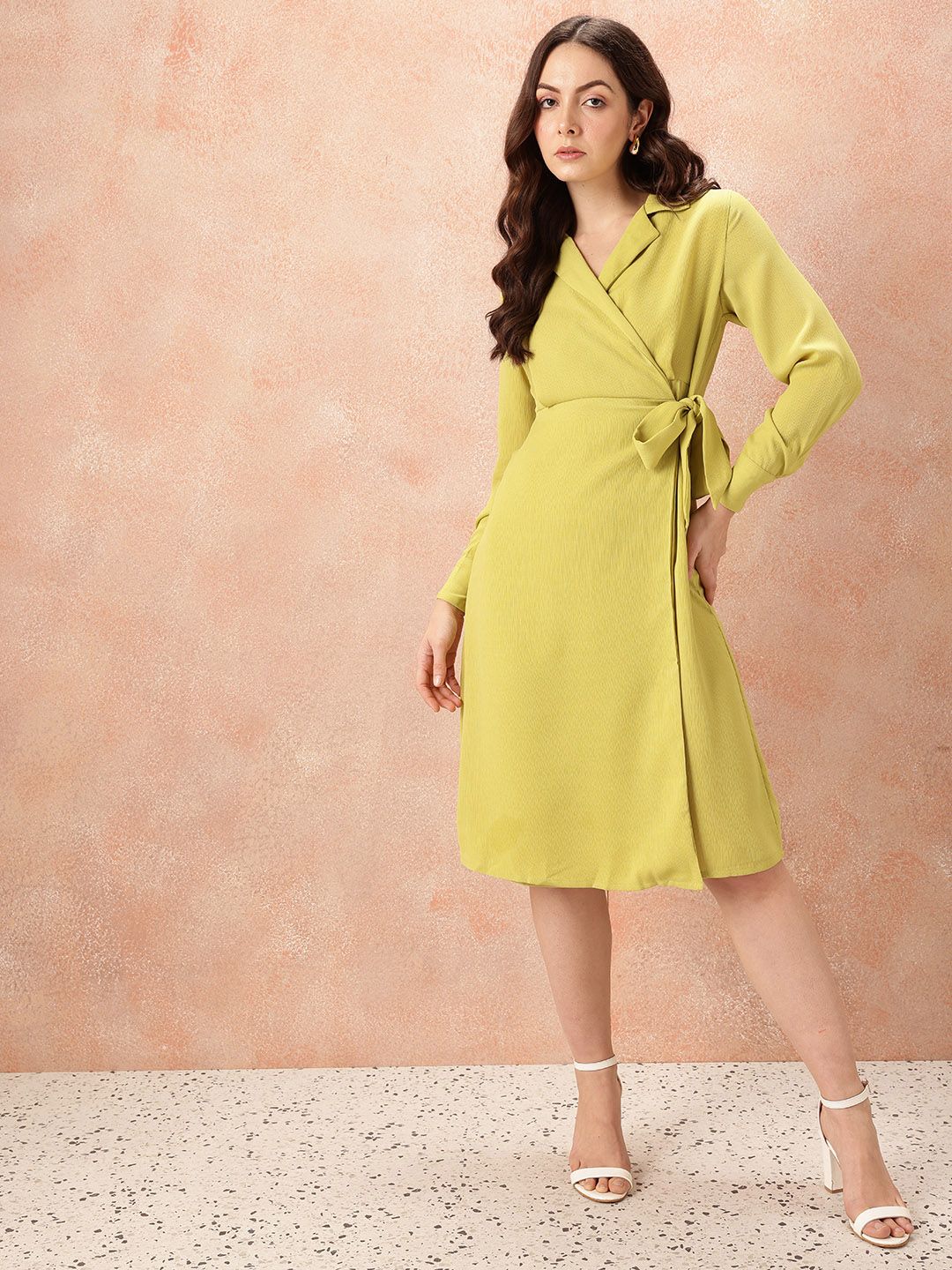 all about you Shirt Collar Cuffed Sleeves Wrap Dress