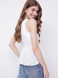 DressBerry Porcelian White Schiffli  Sensation Peplum Top