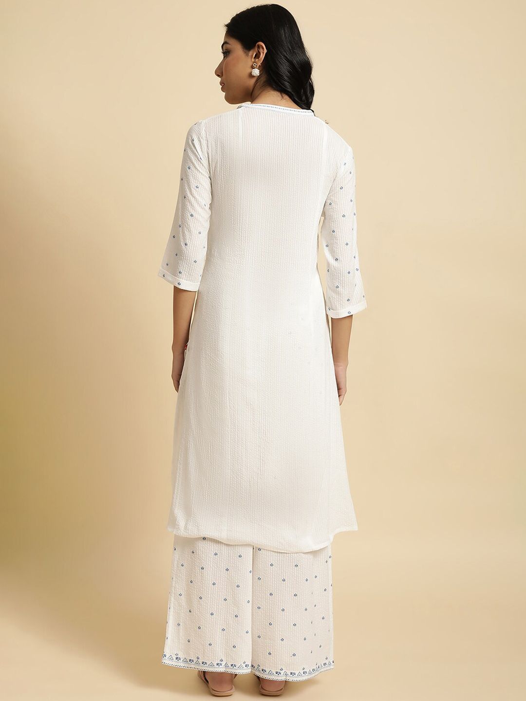 W Floral Print Cotton Kurta Set With Palazzos