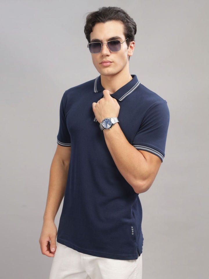 ADRO Men Polo Collar Applique T-shirt