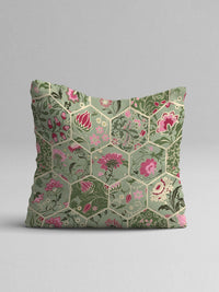 STITCHNEST Green & Yellow Set of 2 Floral Square Cushion Covers