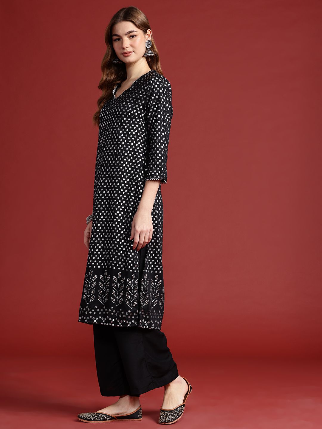 Anouk Floral Print Gotta Patti Kurta with Palazzos & Dupatta