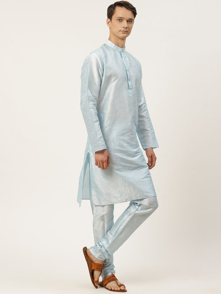 SOJANYA Men Turquoise Blue Kurta with Churidar & Jacket