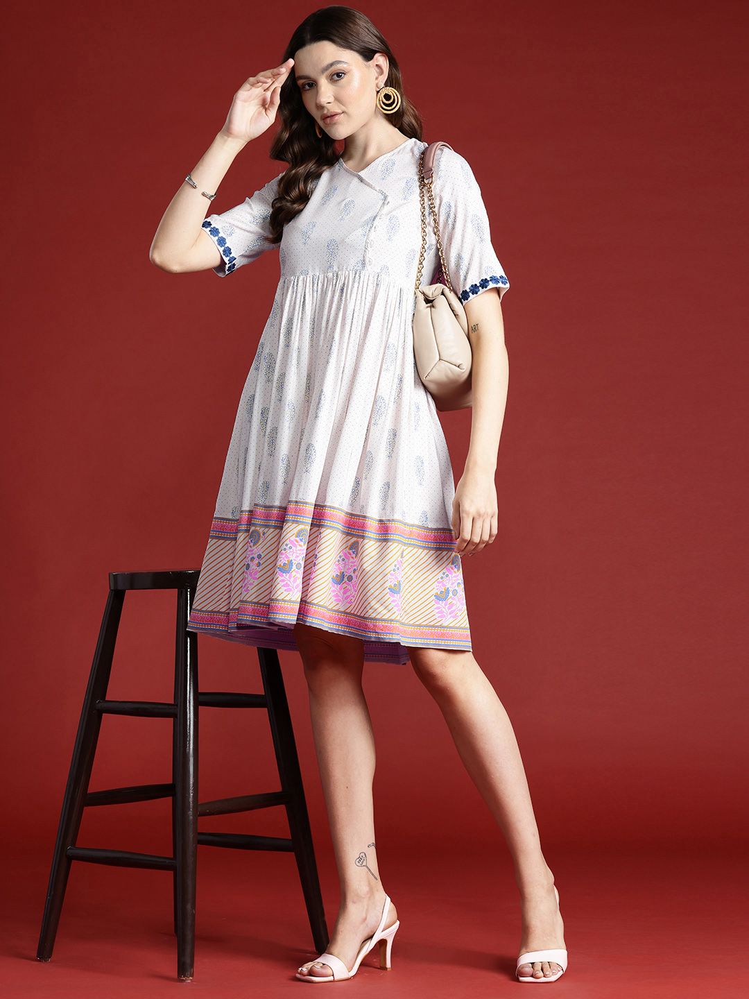 Anouk Ethnic Motifs Print Lace-Up Back A-Line Dress