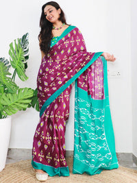 Saree mall Ethnic Motifs Poly Cotton Ikat Ready to Wear Saree