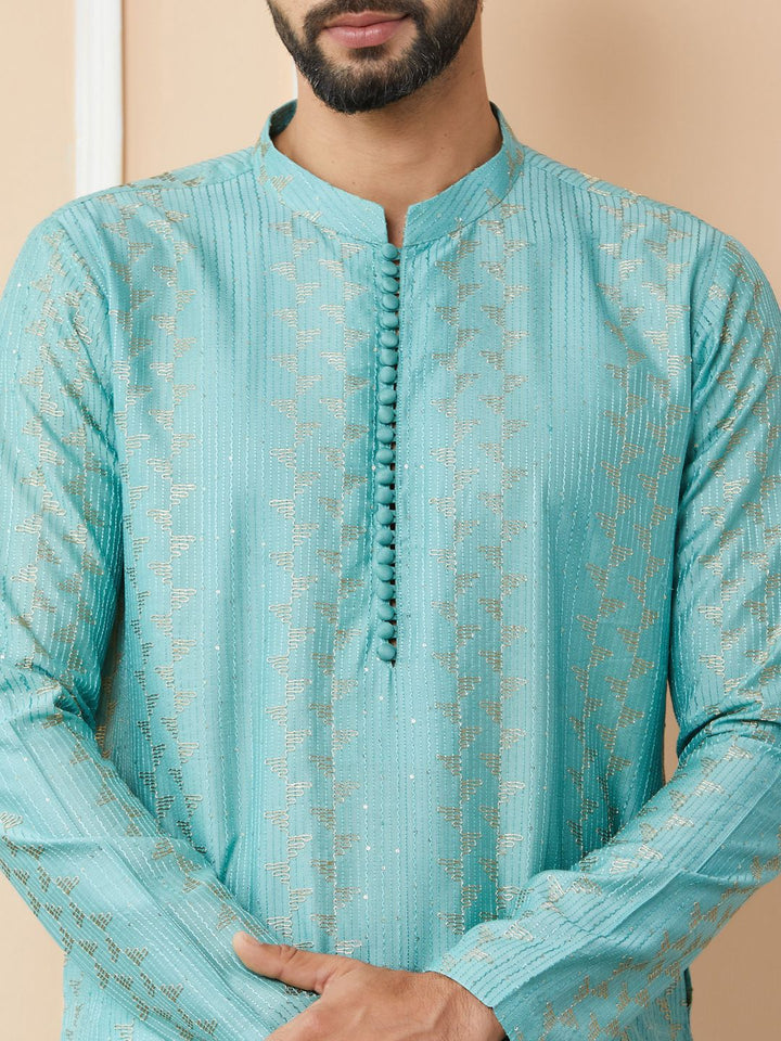 See Designs Mandarin Collar Ethnic Motifs Thread Work Chanderi Silk Kurta