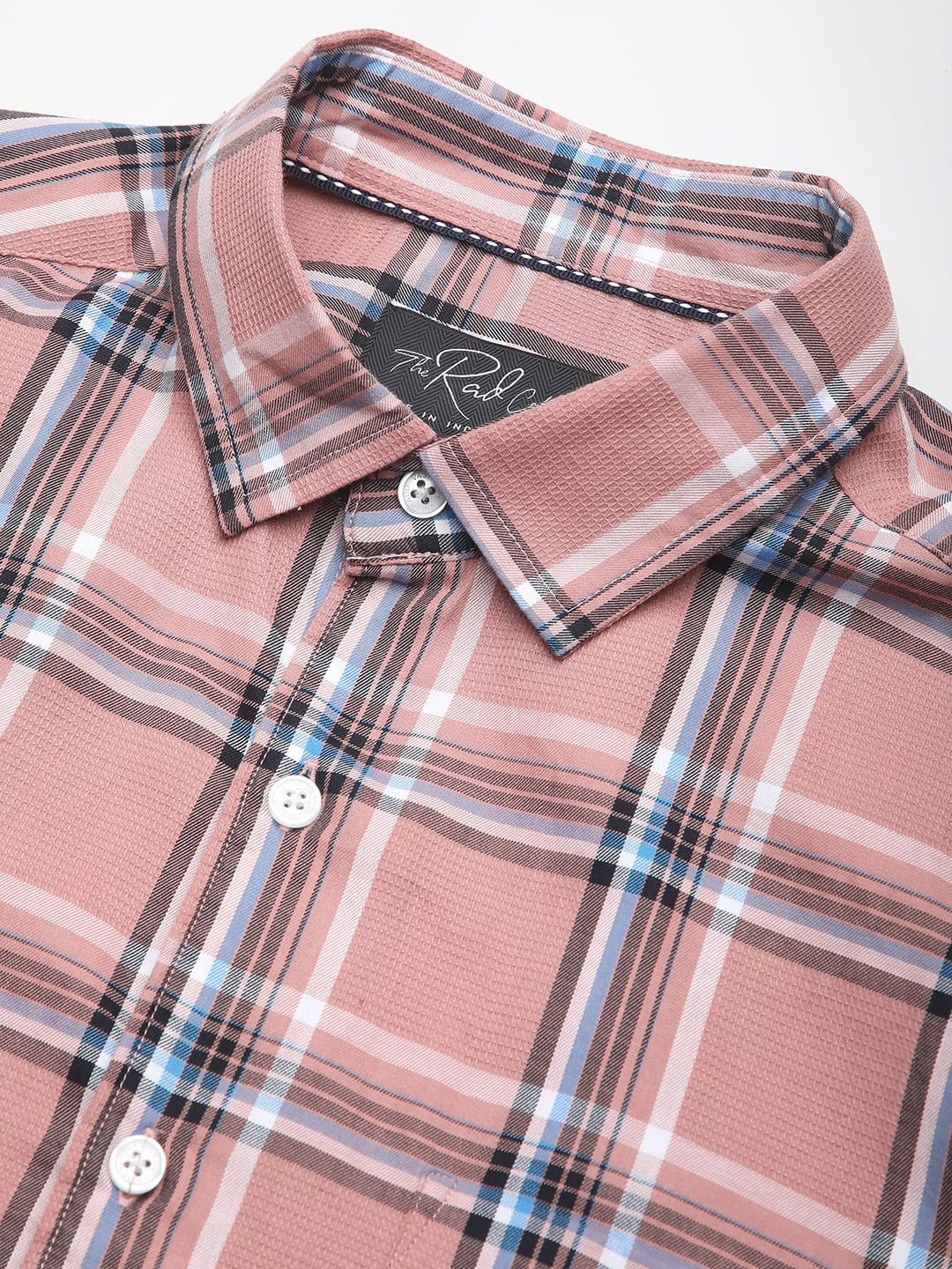 VASTRADO Premium Cotton Dark Peach Dupplin Checked Pure Cotton Shirt