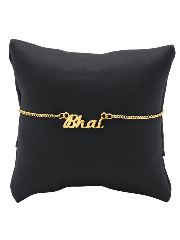 Voylla Gold-Toned Engraved with The Word 'Bhai' Rakhi Bracelet with Roli Chaawal Pack