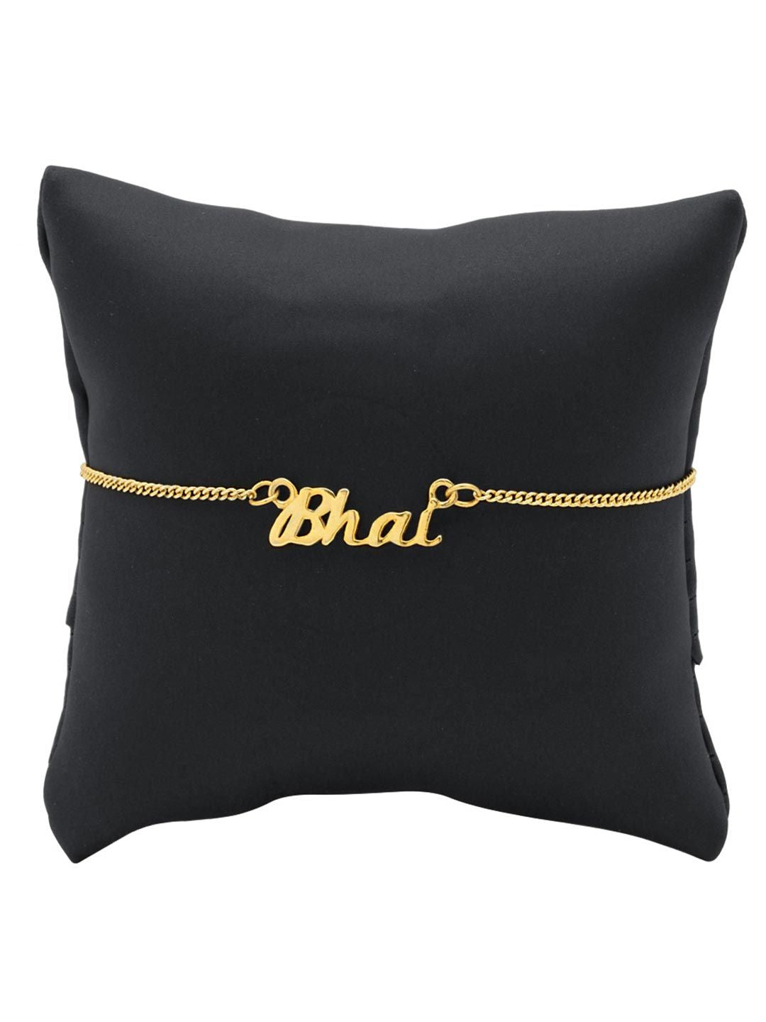 Voylla Gold-Toned Engraved with The Word 'Bhai' Rakhi Bracelet with Roli Chaawal Pack