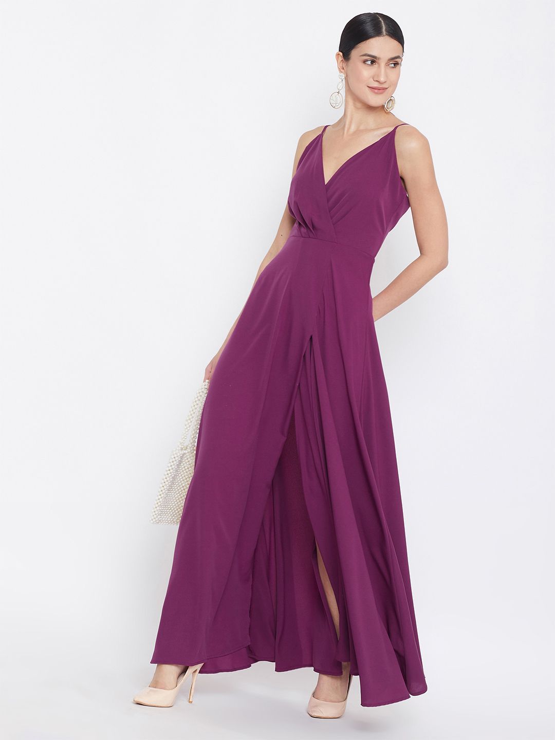 Berrylush Women Purple Solid Maxi Dress