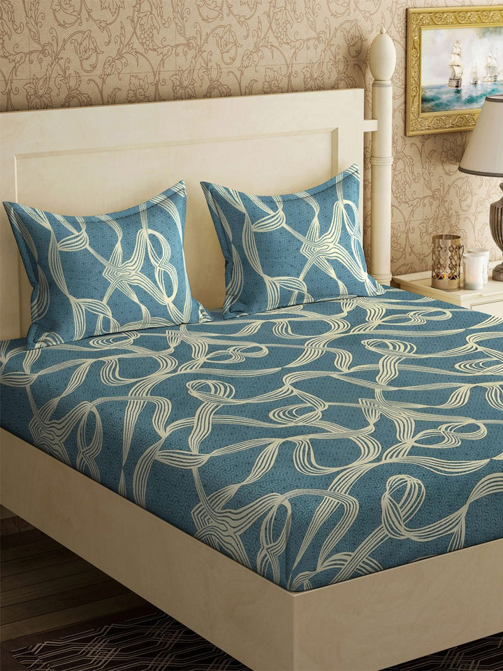 KLOTTHE Turquoise Blue Abstract 300TC Dilengkapi Cadar King Double & 2 Sarung Bantal