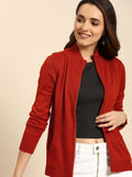DressBerry Women Red Solid Cardigan Sweater
