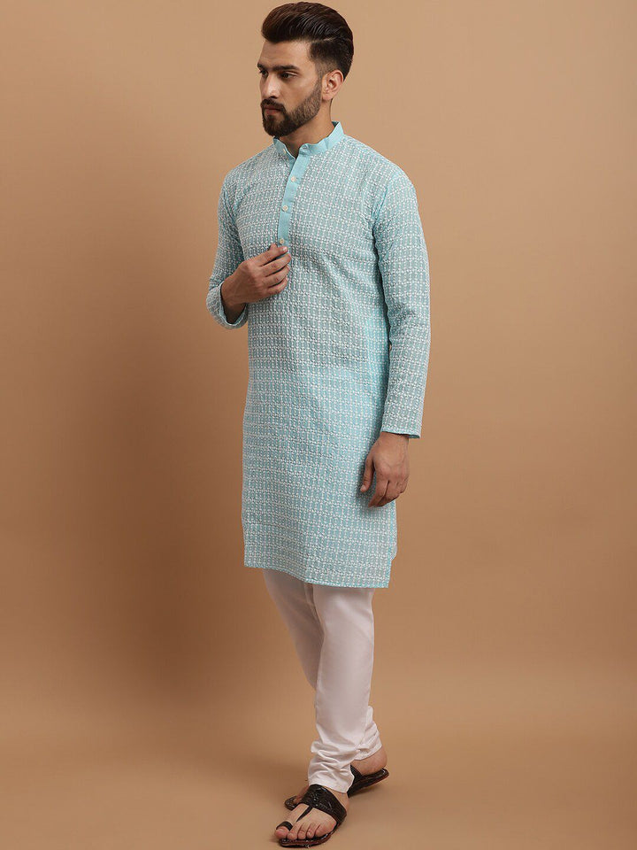 SOJANYA Floral Embroidered Pure Cotton Kurta With Churidar & With Nehru Jacket