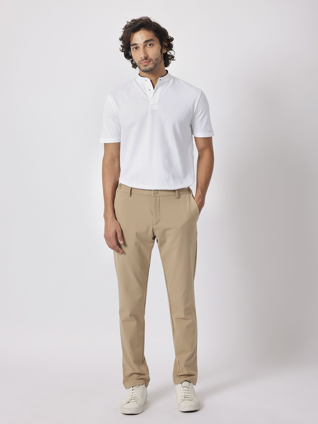 RARE RABBIT Men Barrie Mandarin Collar Cotton Slim Fit T-Shirt