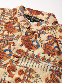SOJANYA Men Beige Striped Kurta with Pyjamas & Nehru Jacket
