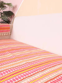 STITCHNEST Pink & Yellow Jacquard Printed 1-Seater Sofa Cover