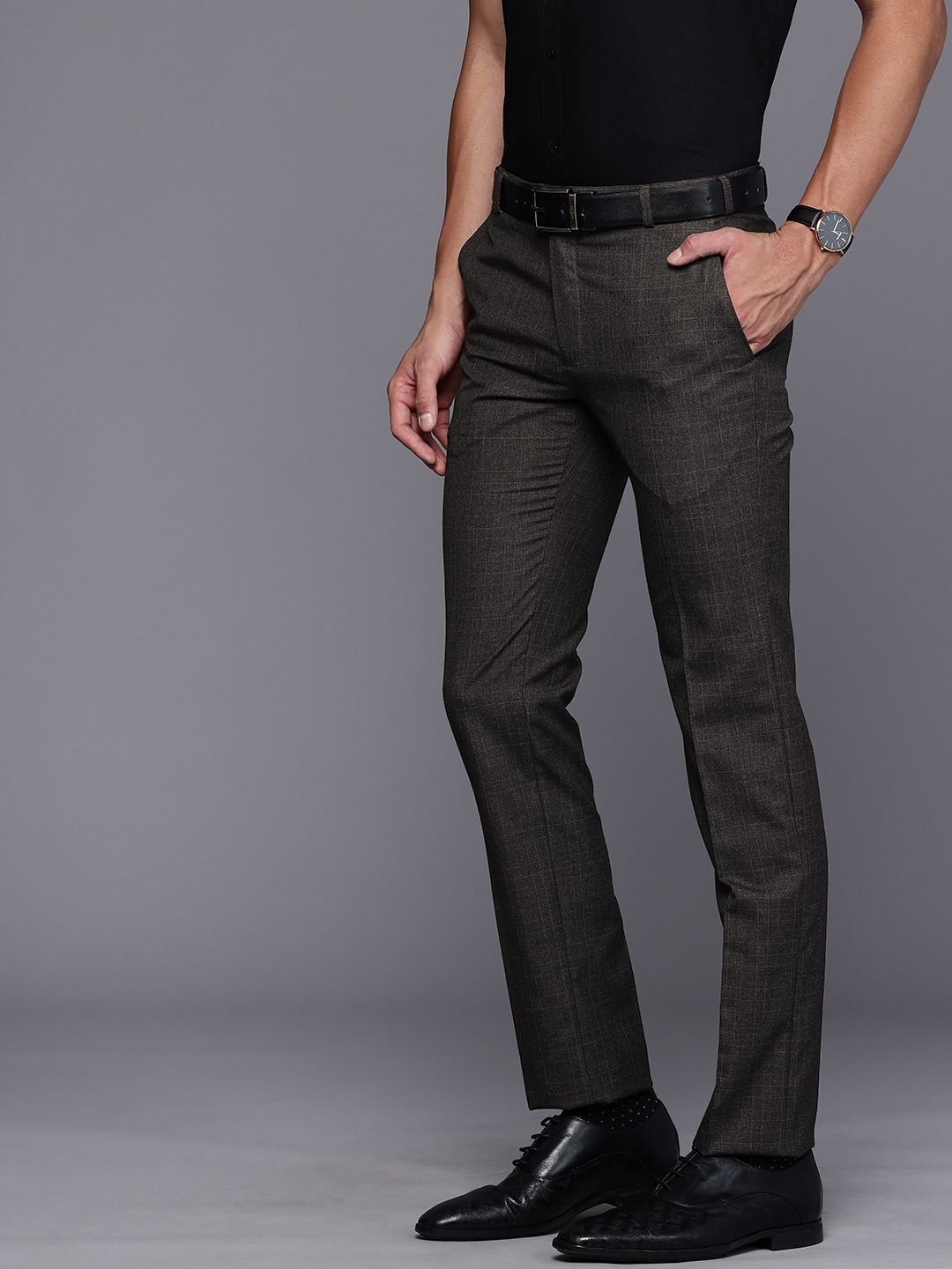 Raymond Men Checked Slim Fit Formal Trousers