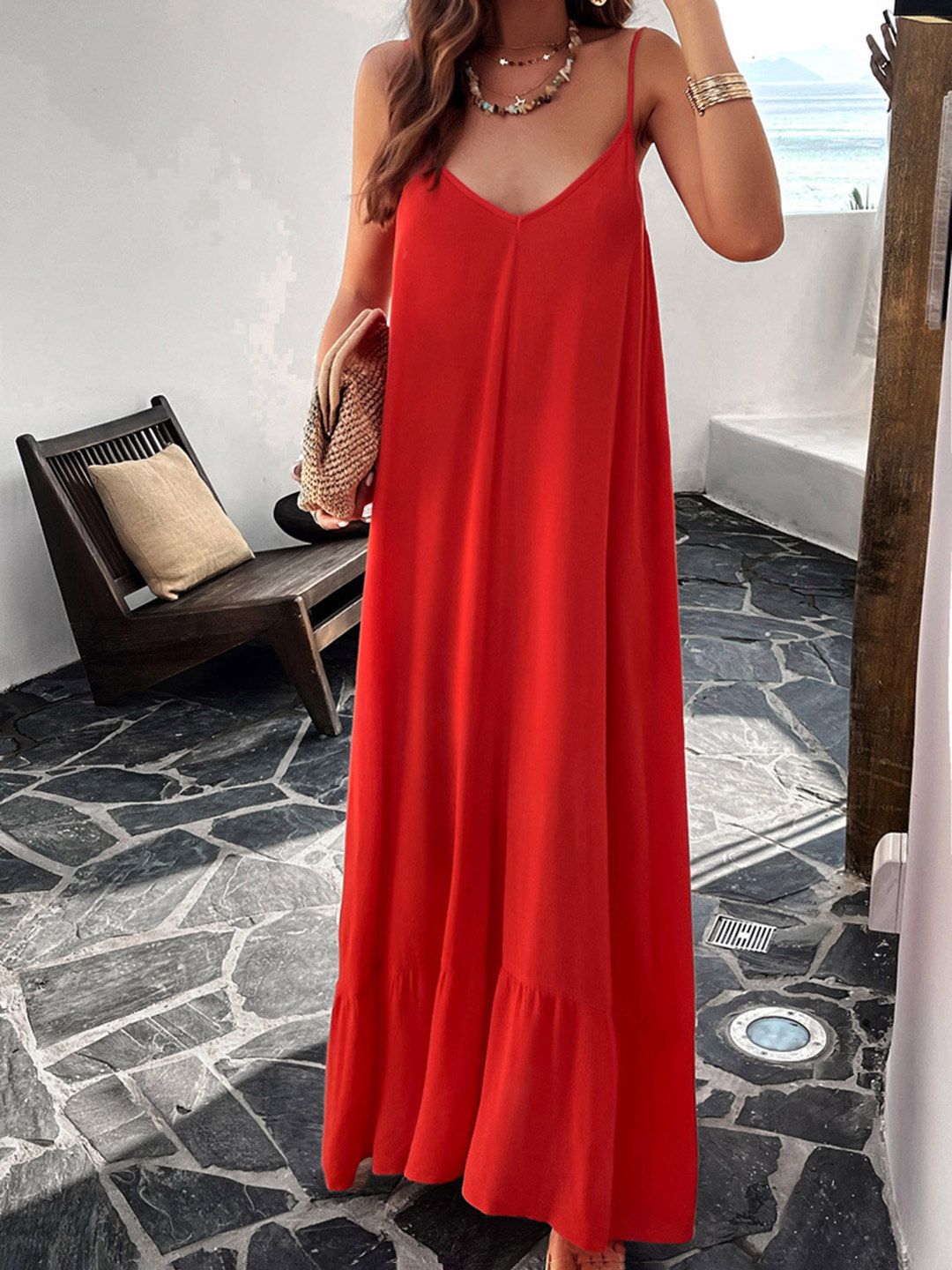 all about you Red Shoulder Straps Maxi Dress