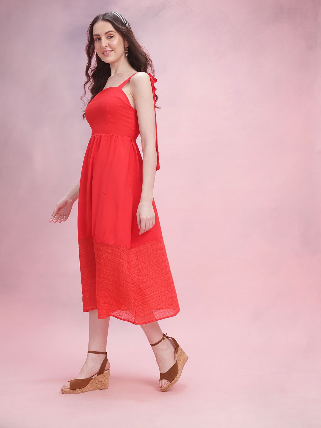 DressBerry Self-Striped Smocked Fit & Flare Dress