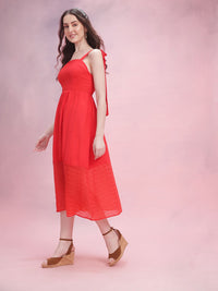DressBerry Self-Striped Smocked Fit & Flare Dress