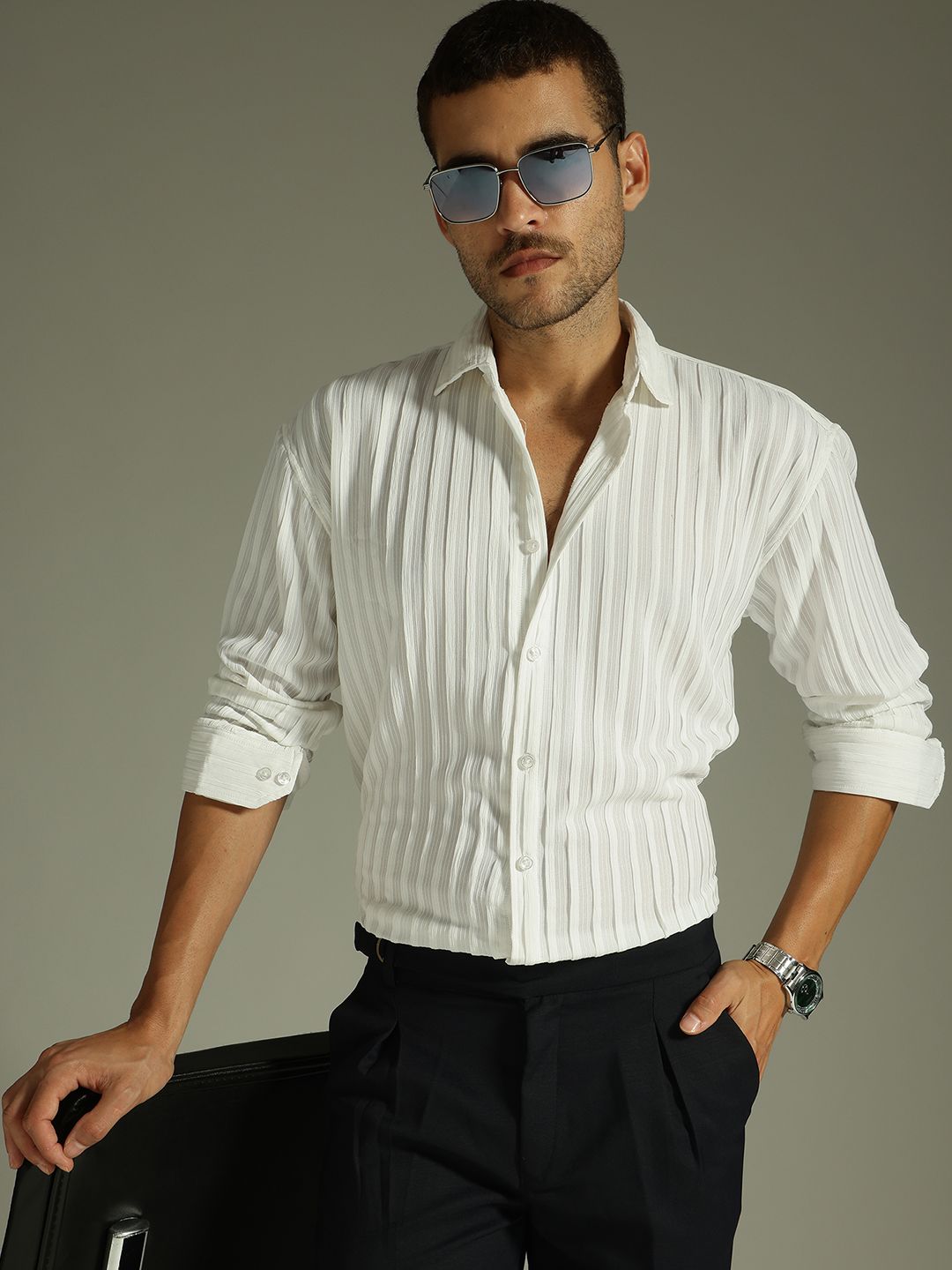 DENNISON Stretchable Pleated Drop Shoulder Casual Shirt