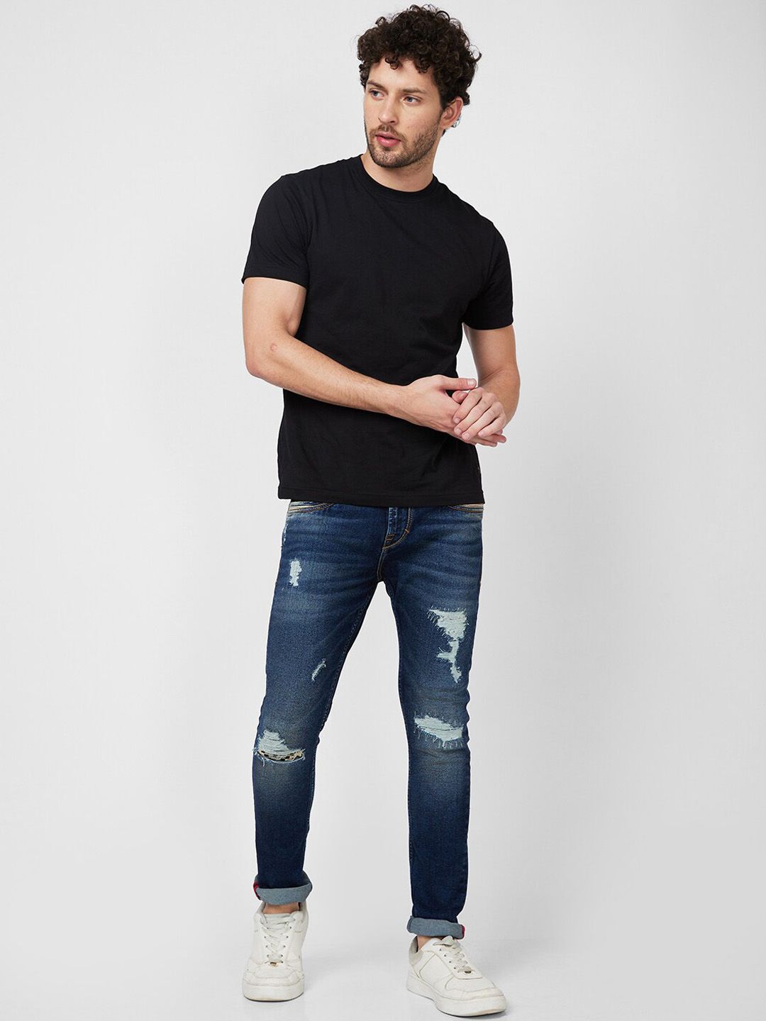 SPYKAR Men Skinny Fit Low-Rise Mildly Distressed Heavy Fade Cotton Jeans