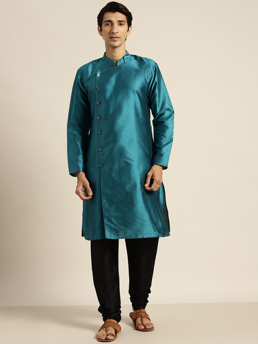 SOJANYA Men Teal Blue Woven Design Kurta