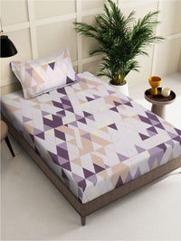 KLOTTHE Purple Printed Pure Cotton 400 TC Single Cadar King & 1 Sarung Bantal