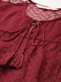 all about you Dobby Woven Tie-Up Neck Puff Sleeve Top