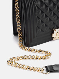 Lino Perros Geometric Textured Structured Shoulder Bag with Quilted Detail