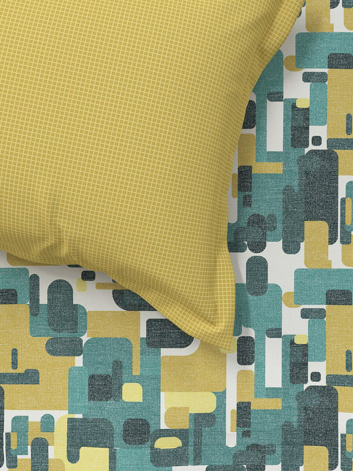 MYTRIDENT Yellow  Green Printed Cotton 144 TC Queen Bedsheet With 2 Pillow Covers