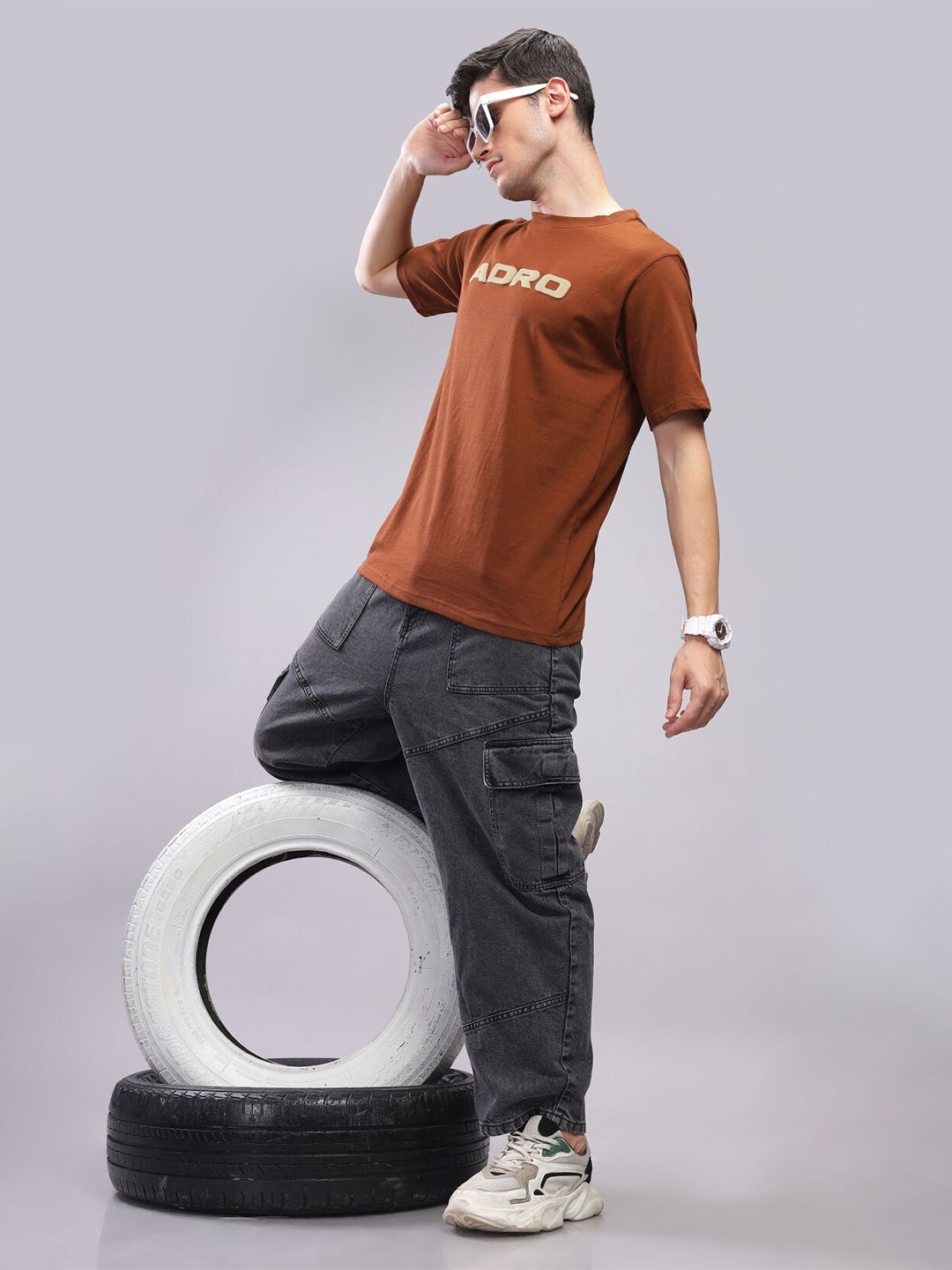 ADRO Men Typography Applique T-shirt