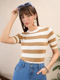 SASSAFRAS Striped Round Neck Crochet Crop Top