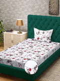 Myntra Elegant Homes White & Red Floral 300 TC Cadar Tempat Tidur Single dengan 1 Sarung Bantal