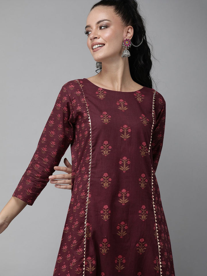 Indo Era Folksy Floral Screen Print Cotton Kurta Set