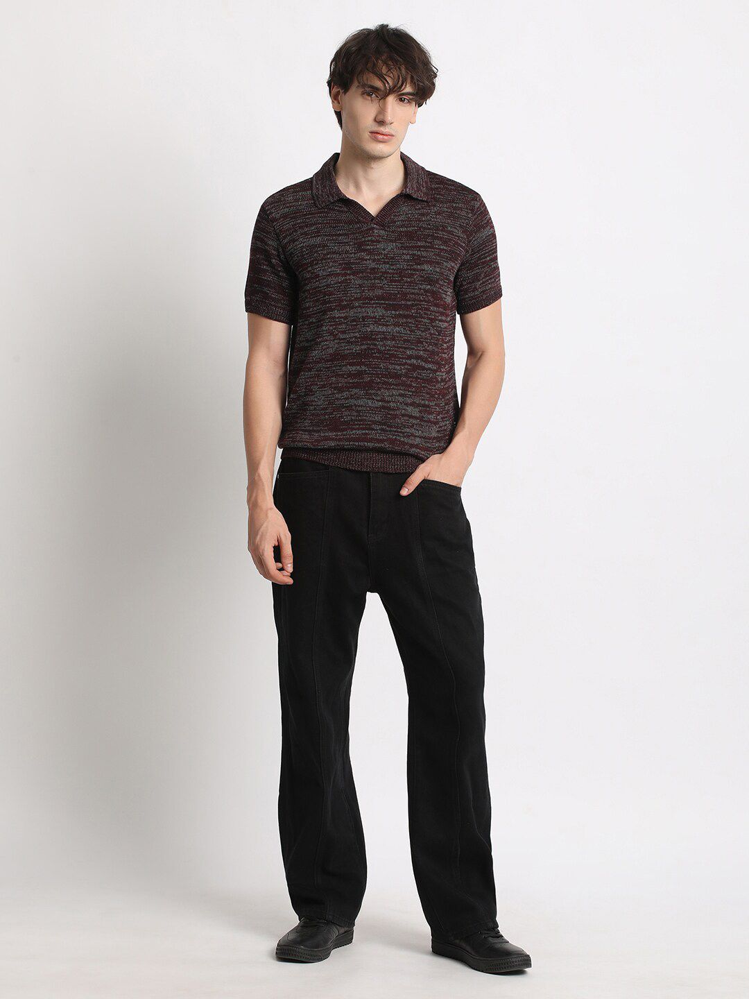 THE BEAR HOUSE Abstrcat Printed Polo Collar Cotton T-shirt