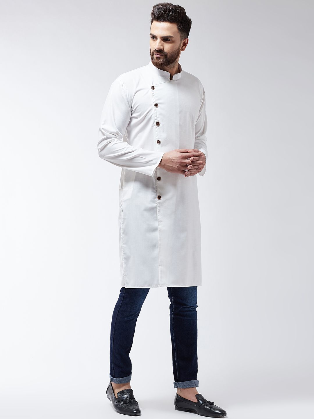 SOJANYA Lelaki Off-White Solid Kurta Lurus