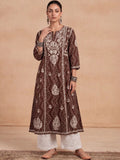 Rumah Wanita Chikankari Motif Etnik Sulam Benang Kerja Kurta