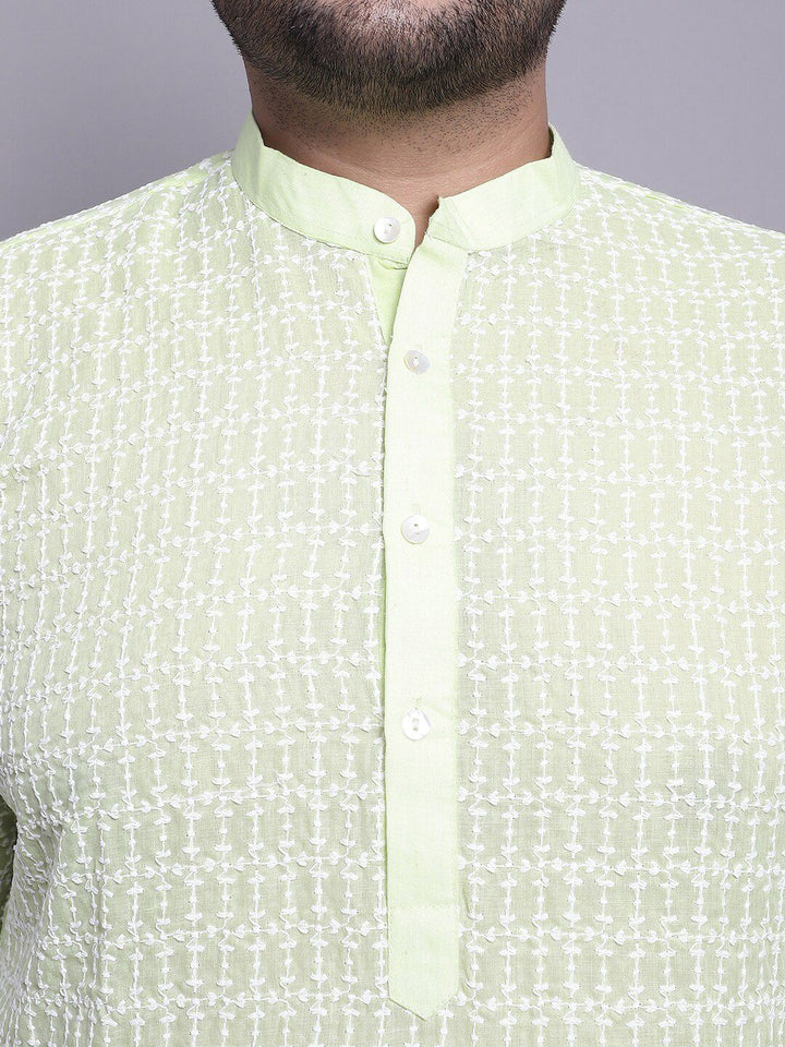 Kurta Kapas Tulen Bersulam SOJANYA PLUS Dengan Piyama & Jaket Nehru Bercetak