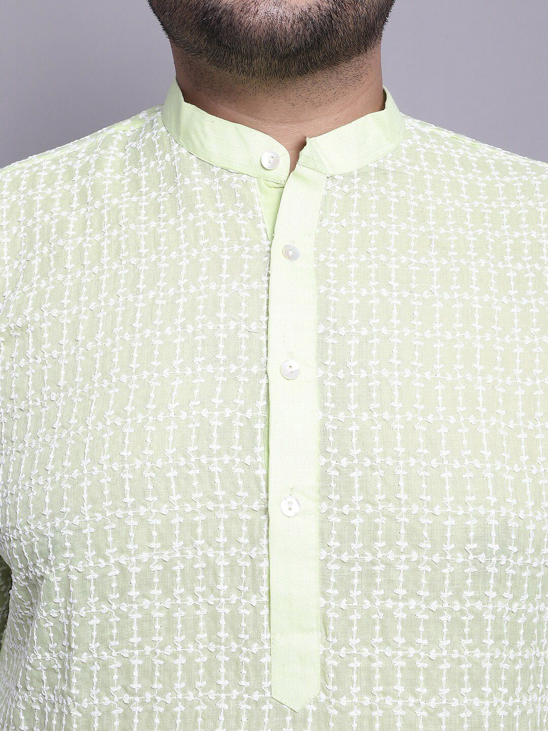 Kurta Kapas Tulen Bersulam SOJANYA PLUS Dengan Piyama & Jaket Nehru Bercetak
