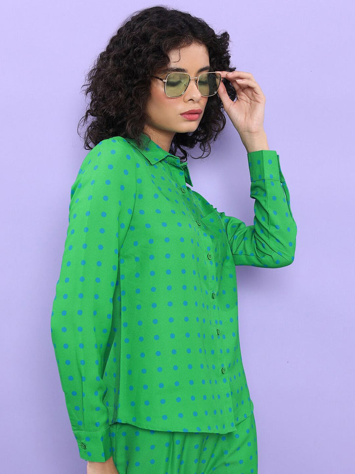 Tokyo Talkies Polka Dot Printed Regular Fit Opaque Casual Shirt