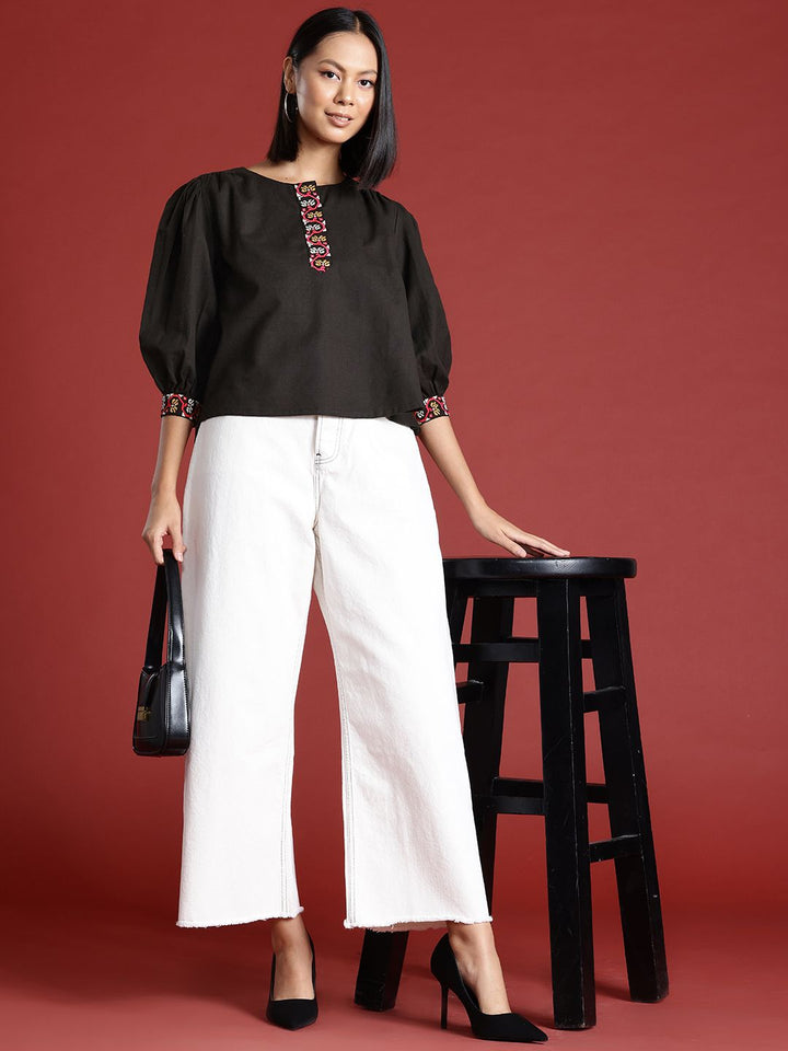 all about you Puffy Sleeves Cotton Linen Top