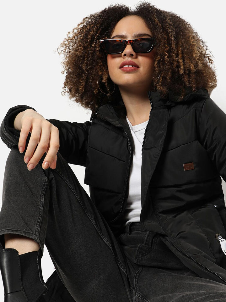Campus Sutra Women Black Outdoor Puffer Jacket