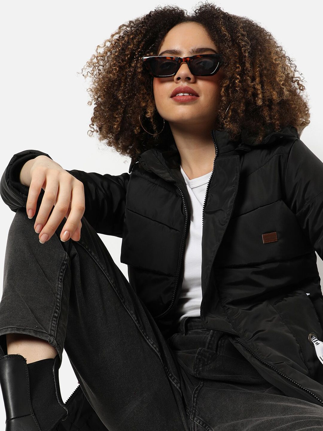 Campus Sutra Women Black Outdoor Puffer Jacket