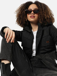 Campus Sutra Women Black Outdoor Puffer Jacket