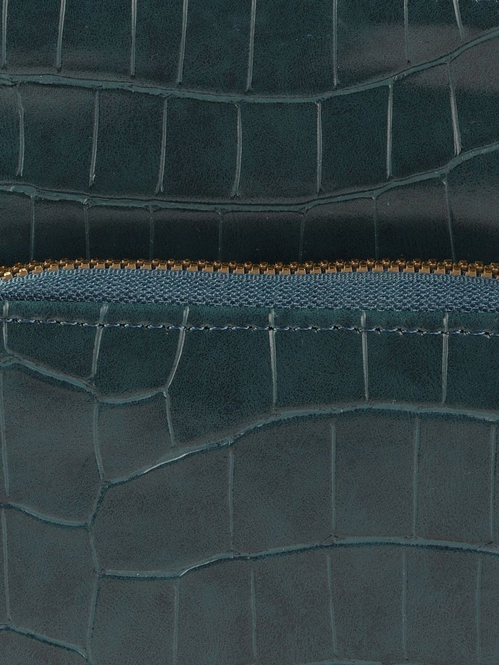 Lino Perros Teal Blue Croc Textured Structured Sling Bag with Detachable Sling Strap