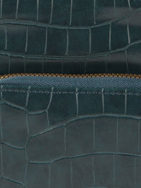 Lino Perros Teal Blue Croc Textured Structured Sling Bag with Detachable Sling Strap