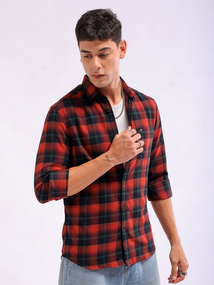 The Indian Garage Co Slim Fit Buffalo Checked Spread Collar Pure Cotton Casual Shirt