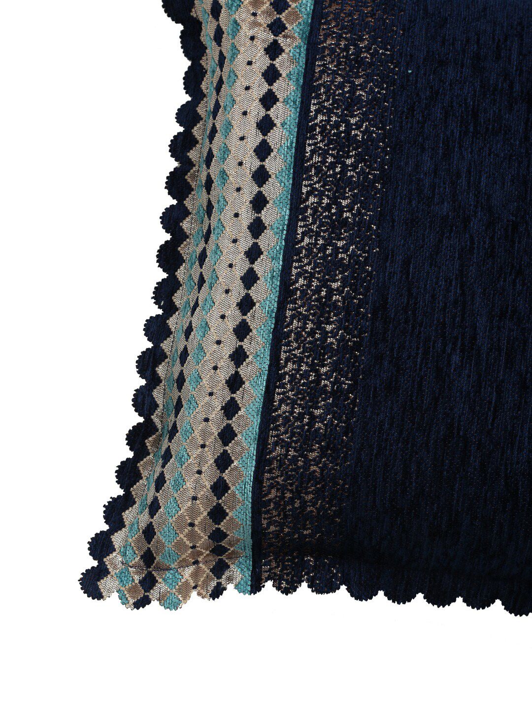 HOSTA HOMES Navy Blue & Beige Set of 5 Velvet Square Cushion Covers