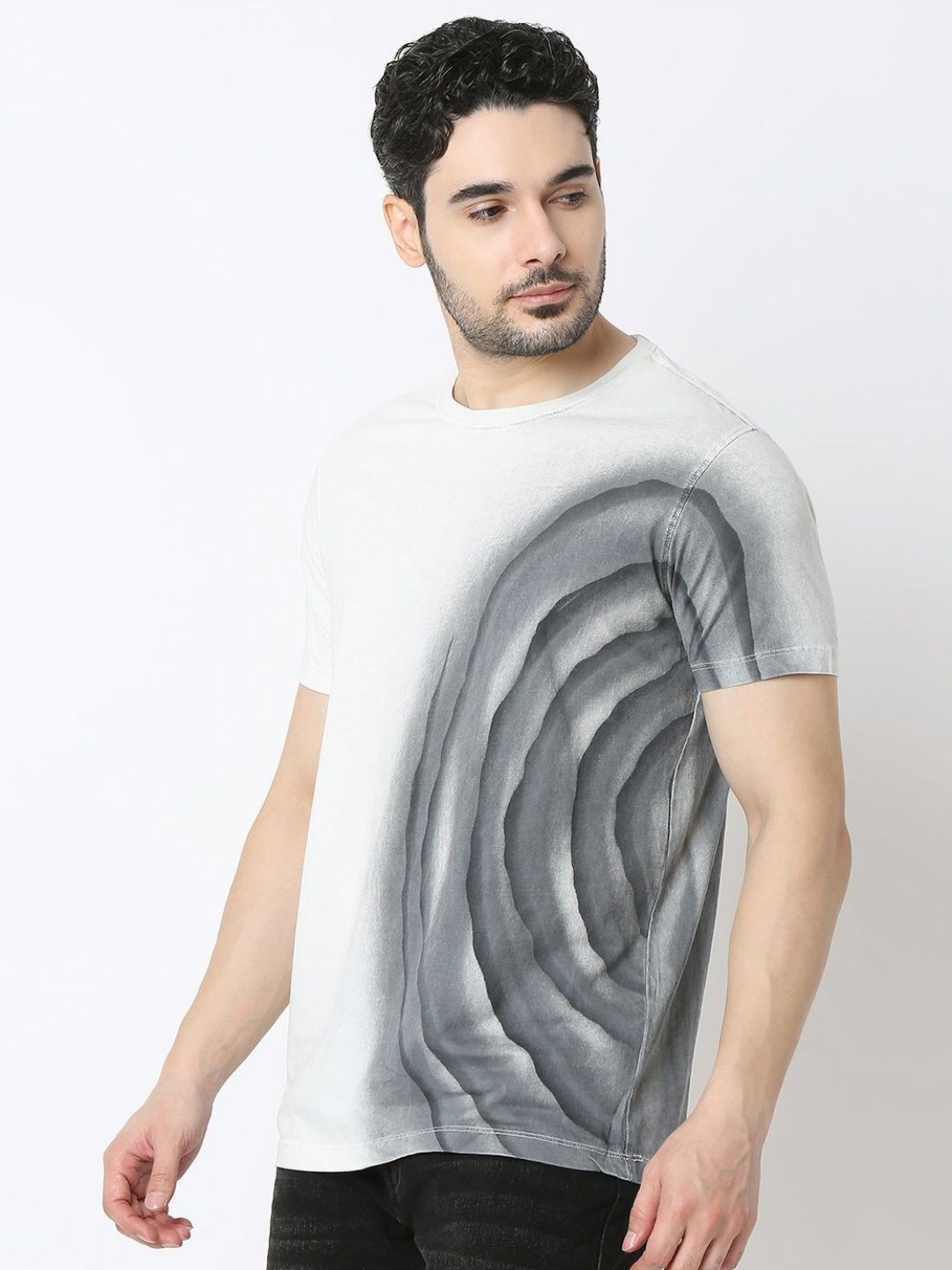 SPYKAR Men Abstract Printed Round Neck Cotton Slim Fit T-shirt